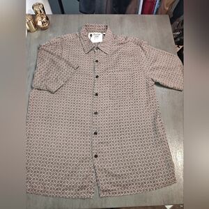 Vintage Silk Men's Brown Patterned Short-Sleeve Button-Down Shirt